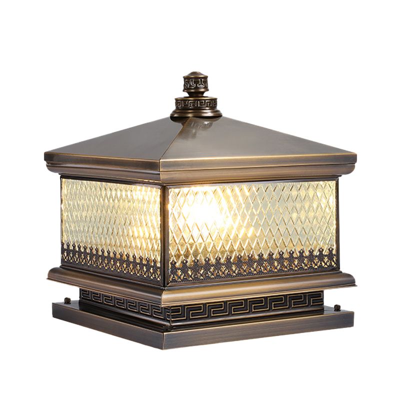 Square Shape Pillar Lamp Contemporary Brass Outdoor Waterproof Light