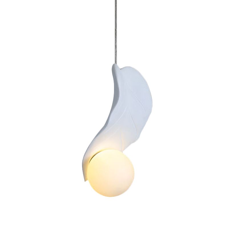 Leaf Shape Pendulum Light Macaroon Resin White/Green LED Suspension Lamp in White/Warm Light for Bedside