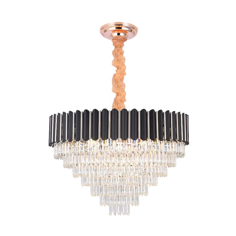 Layered Chandelier Lighting Fixture Minimalist Crystal 16/22 Lights Black Hanging Pendant Light