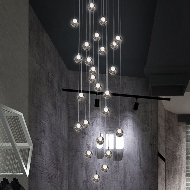 Minimalist Bubbles Multi Pendant Light Fixture Frosted White-Clear Glass Spiral Stairs Suspension Light