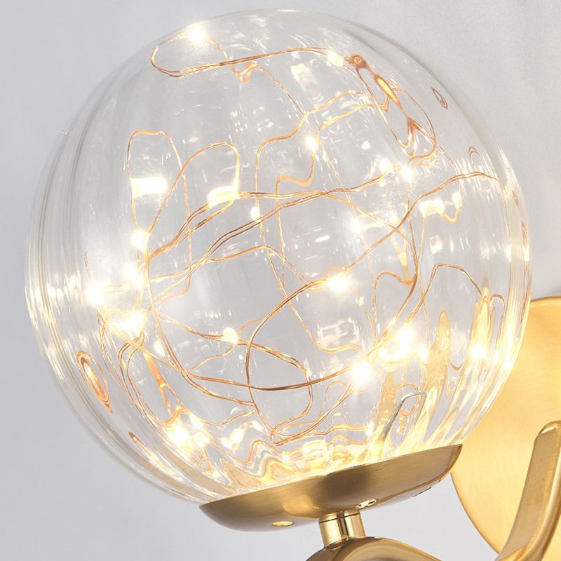 Wavy Metal Arm LED Lights String Wall Lamp Nordic Style Transparent Glass Orb Sconce Lighting for Staircase Aisle