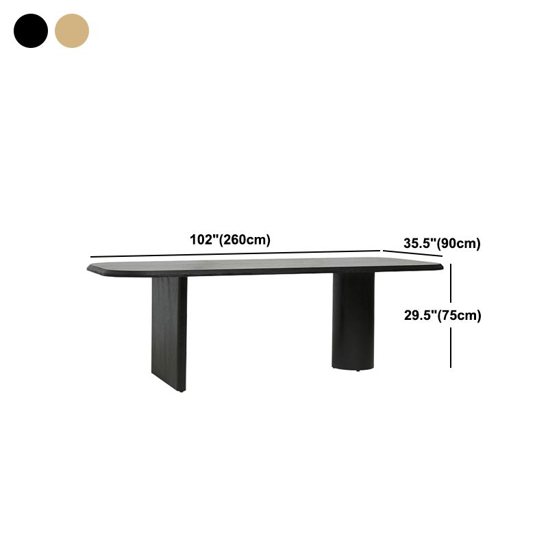 Wood Top Dining Table Modern Oval Dining Table with Double Pedestal Base
