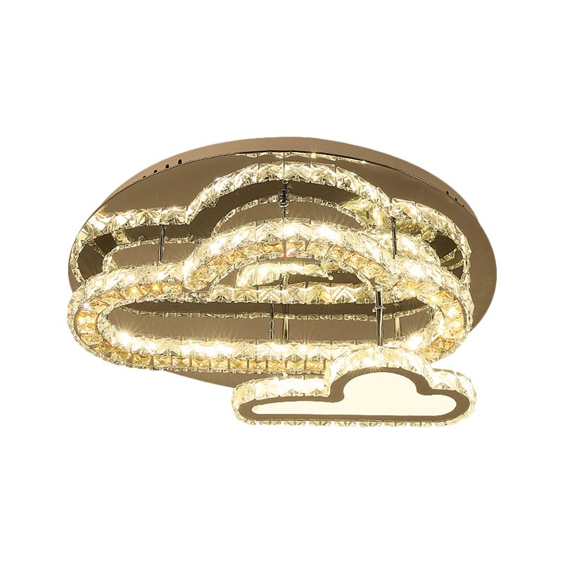Modern Cloud Semi Flush Mount Clear Crystals LED Light Lighting en acero inoxidable