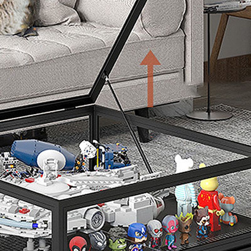 4 Legs Base Design Black/white Tempered Glass Top Iron Base Square Coffee Table