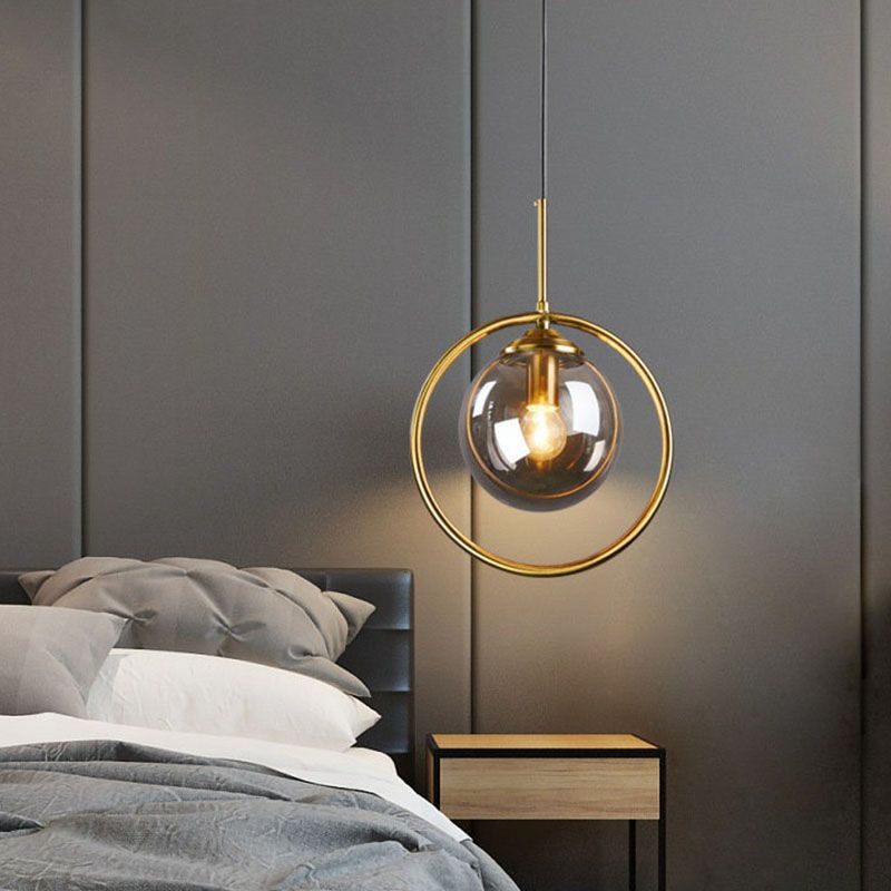 Postmodernist Ball Shade Down Lighting Pendant Glass 1-Light Kitchen Hanging Light with Decorative Ring