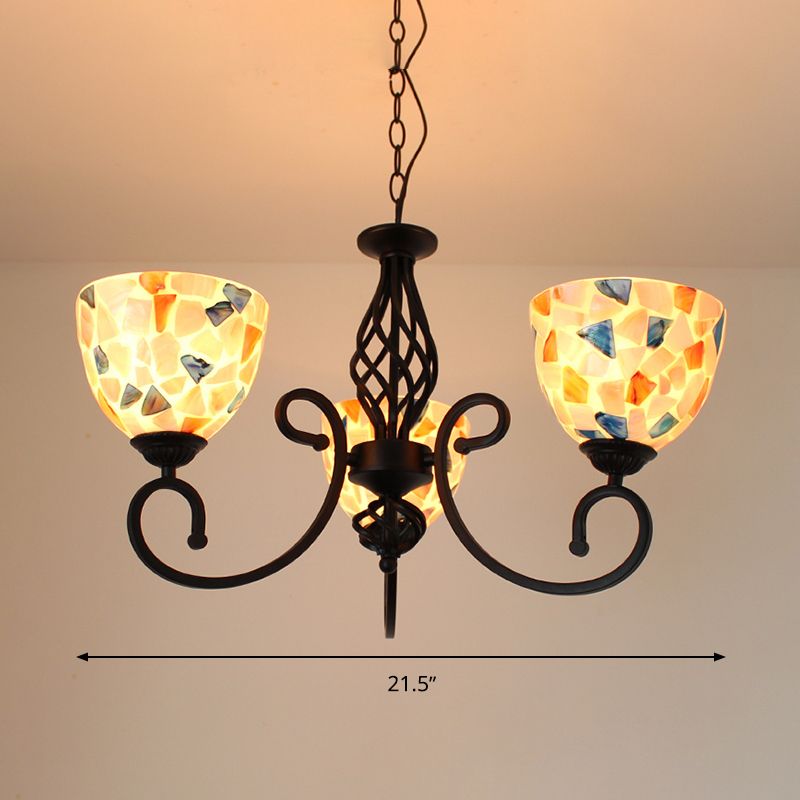 Dome Shell Chandelier Light Mediterranean 5/6/8 Lights Beige Hanging Lamp Kit for Bedroom