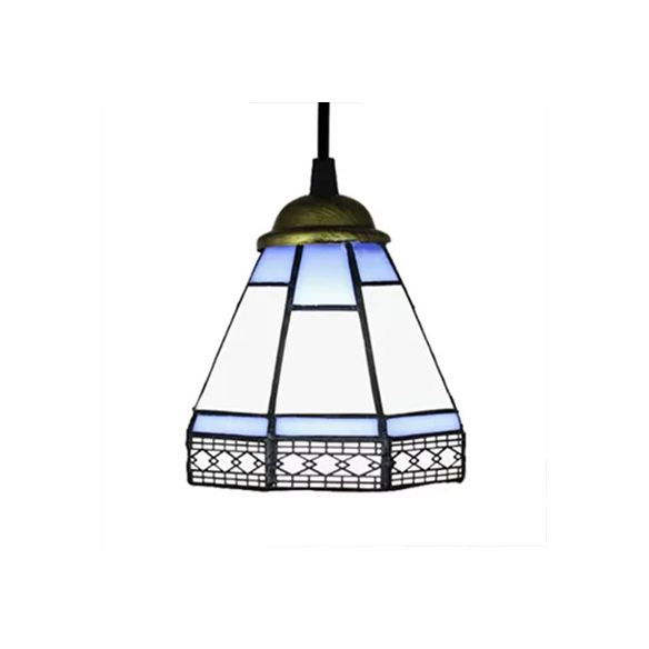 Buntglas konische Tropfenlampe Tiffany-Stil 1 Kopf Beige/grün/blau Anhänger Beleuchtungsstoffe für Wohnzimmer