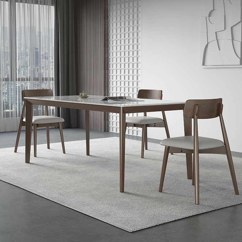 Rectangle Medieval Modern Dining Table Sintered Stone Table with 4 Wood Legs