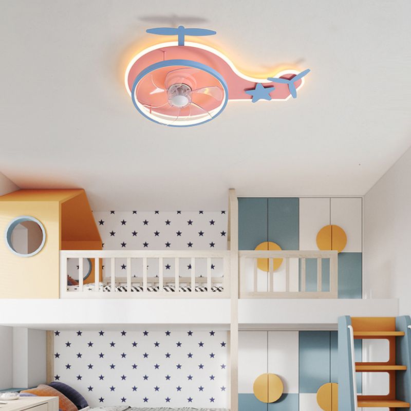 5-Blade LED Ceiling Fan Metallic Pink Fan with Light for Bedroom