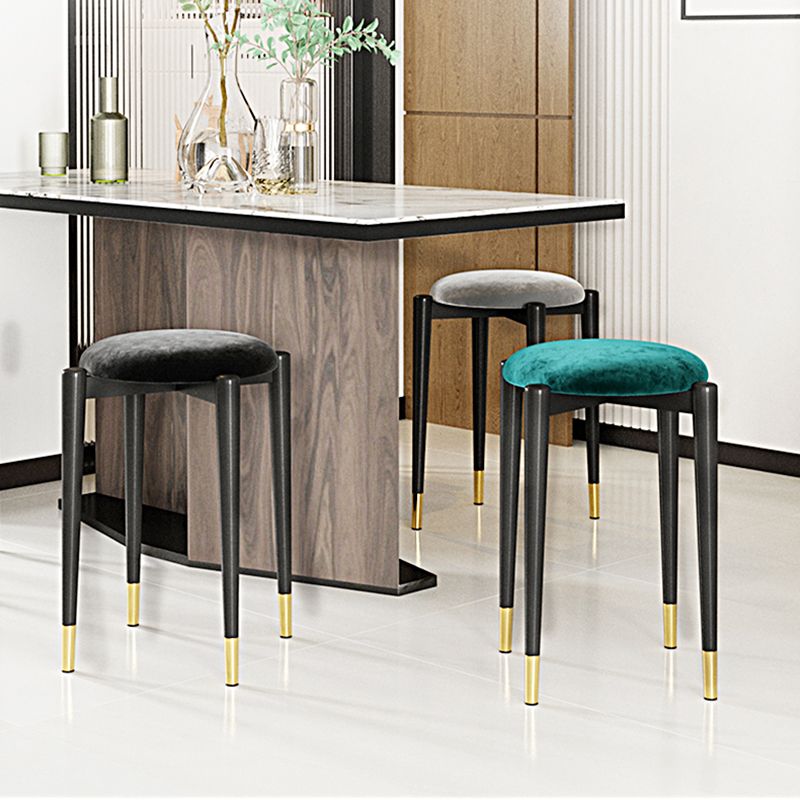 Modern Tear Resistant Pouf Circle Shape Dark Green Velvet Ottoman