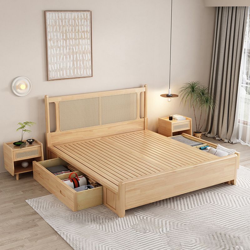 Solid Wood Standard Bed Solid Color Tropical Panel Bed With Custom Gold Legs