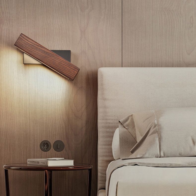 Modern Indoor Wall Sconce LED Rectangular Wooden Wall Lamp for Bedside with Adjustable Head