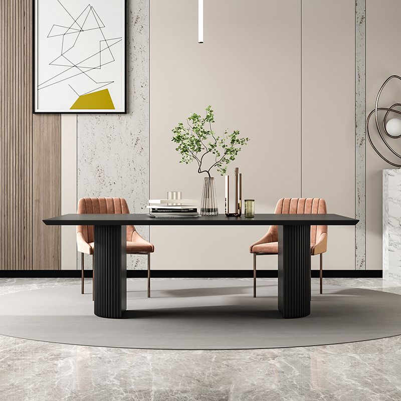 Simple Black Solid Wood Dining Table Rectangle Shape Standard Dining Table for Kitchen