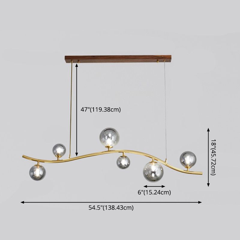 Luz de la isla Sputnik de madera en moderna luz colgante de cobre de estilo artístico con sombra de vidrio