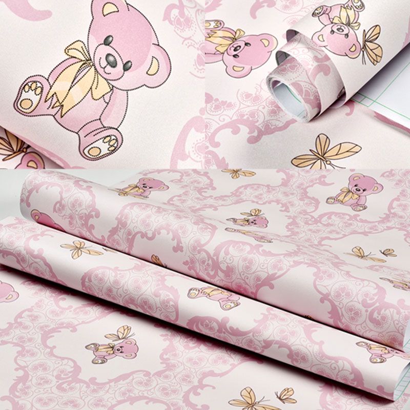 Rouleau de papier peint autocollant en vinyle, motif ours de dessin animé, couleur pastel, pour enfant, 23,5 pouces x 29,5 pieds