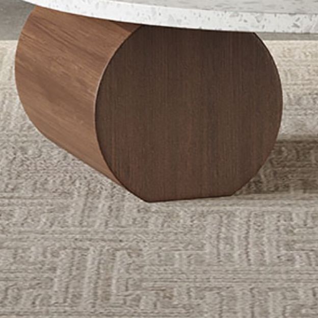 White Round Coffee Table Terrazzo and Pine Wood Cocktail Table Set