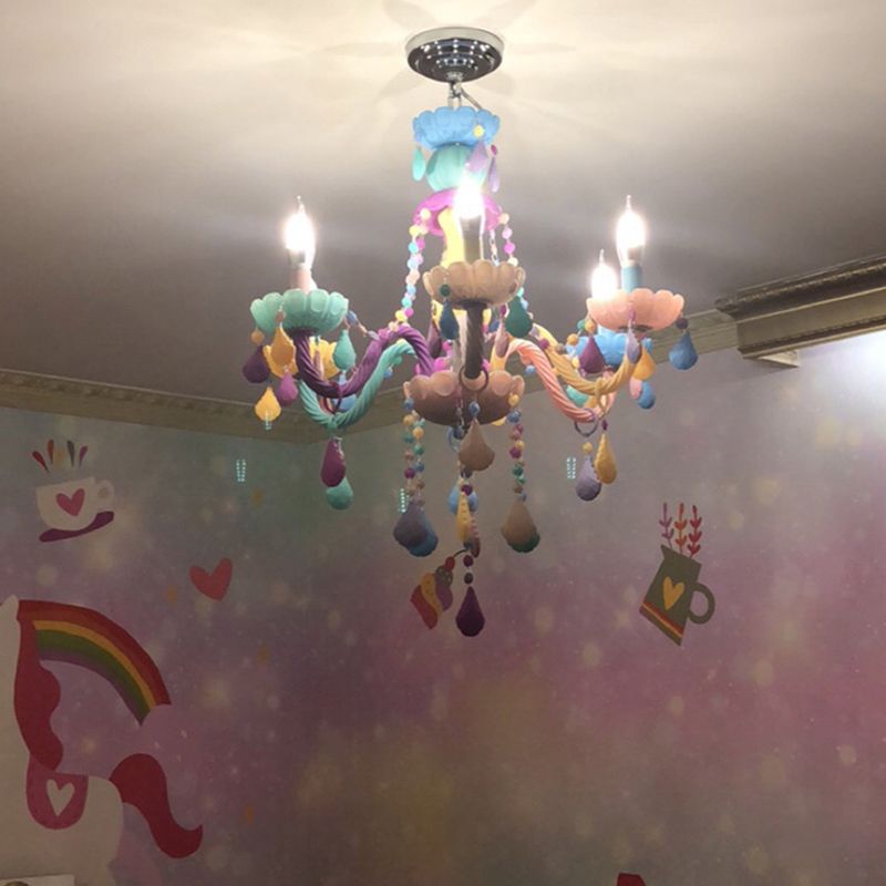 Candle Baby Room Chandelier Metal Macaron Suspension Light with Crystal Drapes
