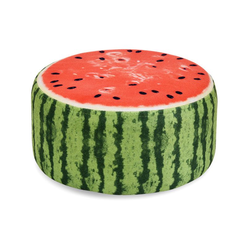 Round Pouf Upholstered Scratch Resistant Contemporary Fruit Printed Fabric Footstool