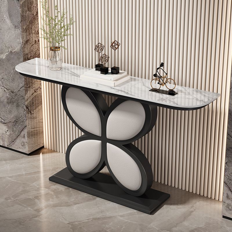 Half Moon Accent Table Antique Finish Console Sofa Table in Stone