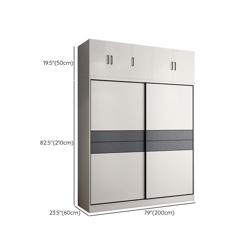 Sliding 2-Door Wood Wardrobe Cabinet Modern Freestanding Wardrobe Armoire with 2 Drawers