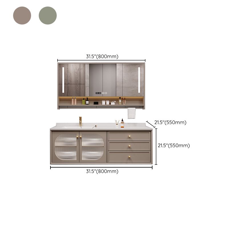 Modern Sink Vanity Solid Color Storage Shelves Wall Mount Bathroom Vanity Set