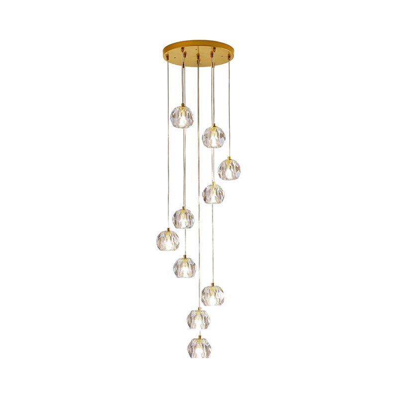 Ball Clear Glass Multi Pendant Modern Style Gold Pendulum Light met spiraalvormig ontwerp voor trappen