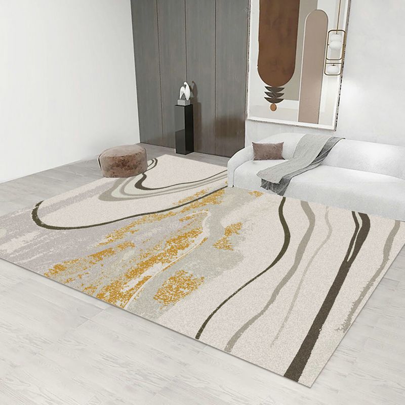 Apricot Tone Simple Area Rug Polyester Irregular Stripe Carpet Non-Slip Backing Rug for Home Decor