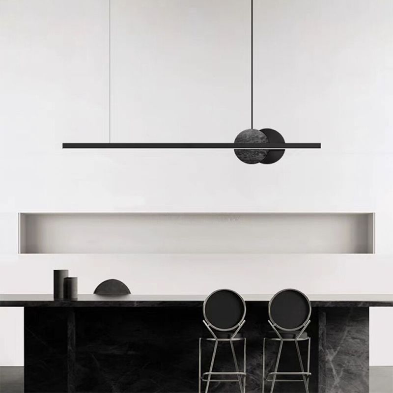 Linear Shape Hanging Island Lights Modern Chandelier Light Fixture in Black