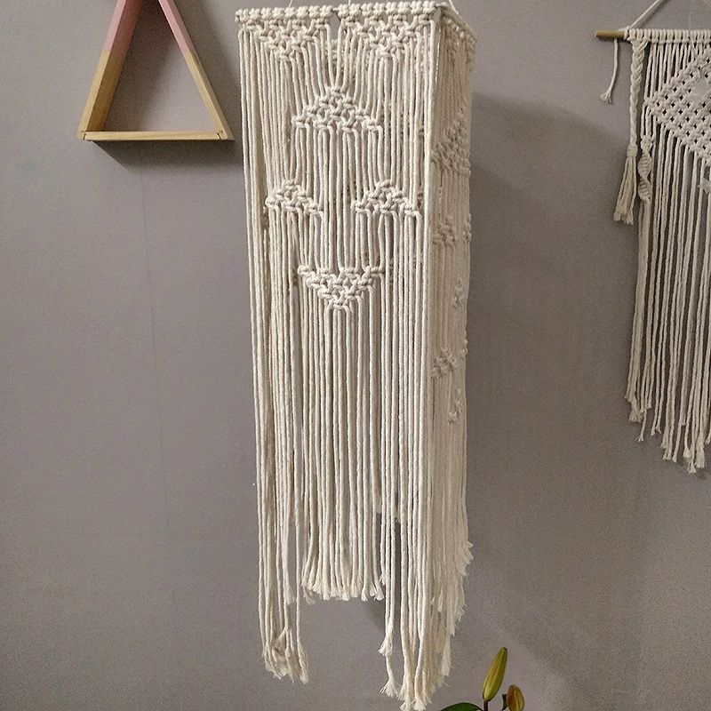 White 1 Head Pendulum Light Traditional Rope Braided Rectangle Suspension Lamp for Bedroom