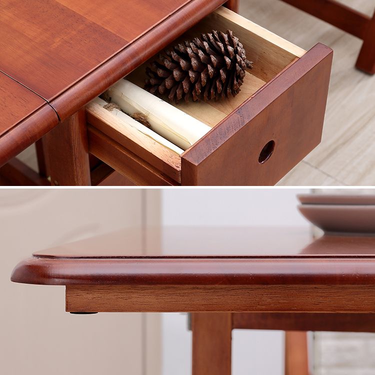 Mid-Century Modern Dinner Table Brown Solid Wood Drop-Leaf Dining Table (only table)
