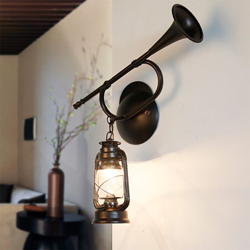1 lichte kerosine wandlamp industriële bronzen metaal sconce verlichtingsarmatuur voor binnen met trompet