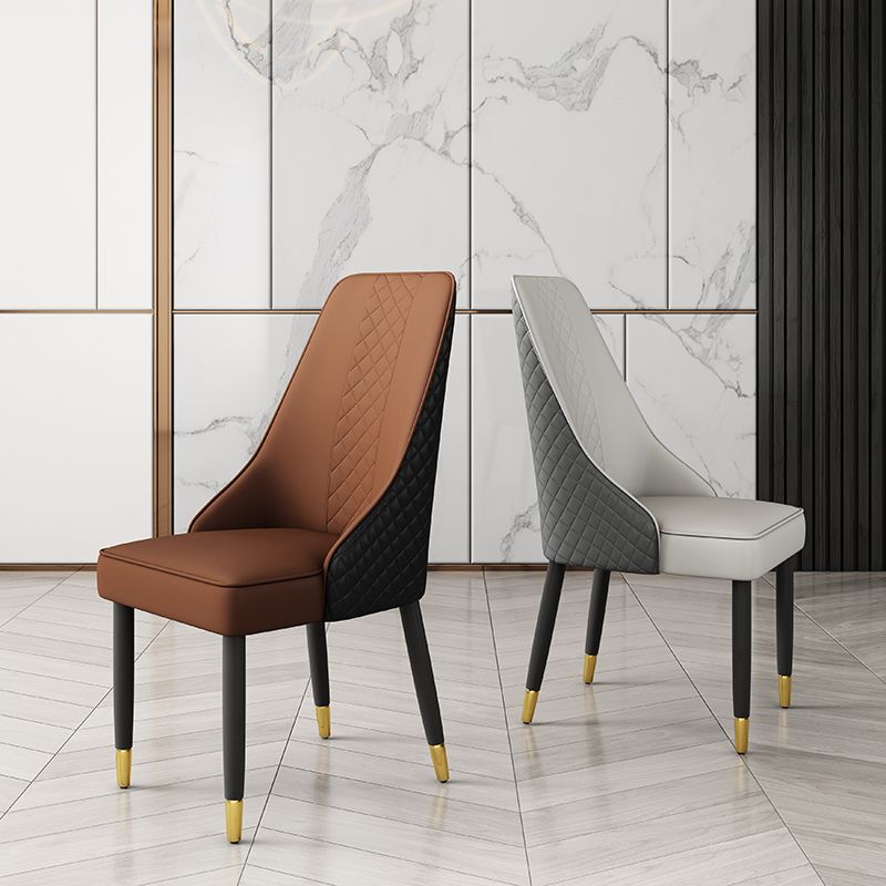 Solid Back Dining Arm Chairs Leather Upholstered Dining Armchairs (Set of 2)