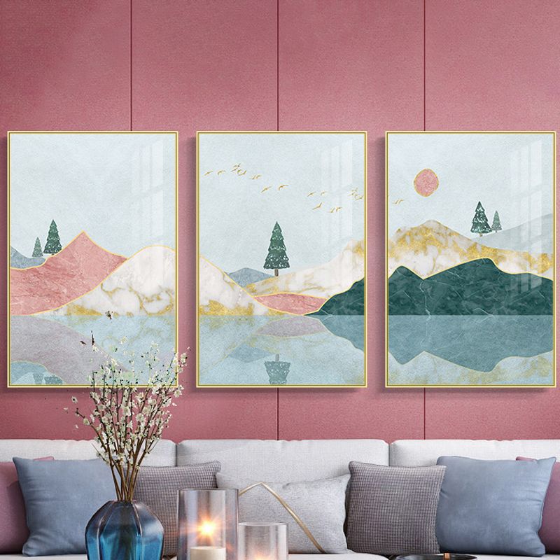 Pastel Mountain Landscape Canvas Art Nature Scenery Kids Multi-Piece Wall Decor for Room