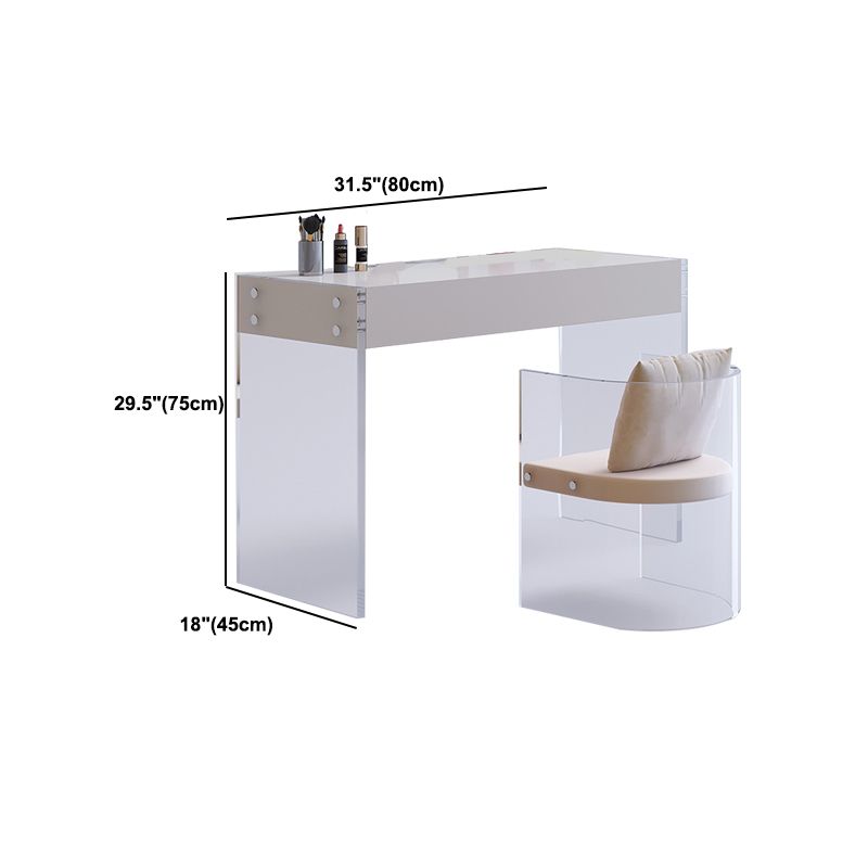 Mirrored Wood Makeup Dressing Table Modern Style Stool Set in White