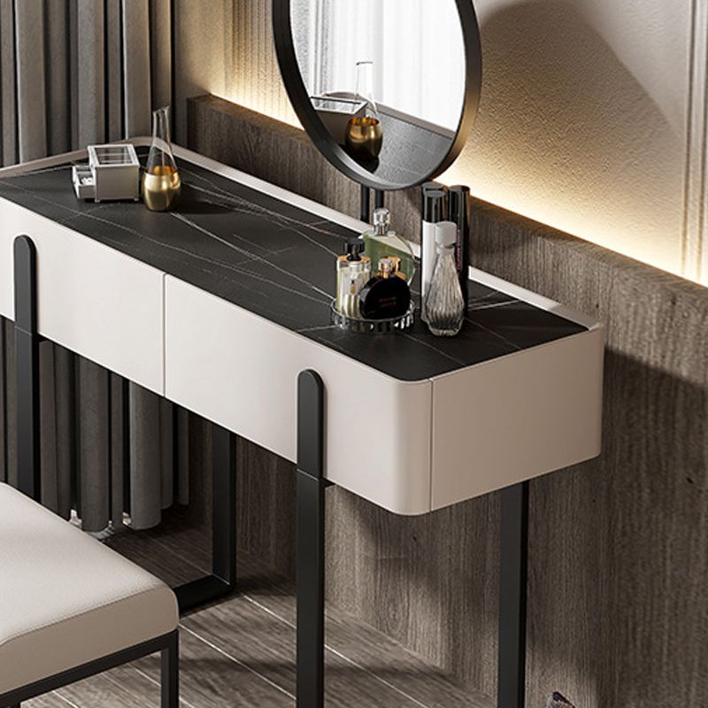 Modern Make-up Vanity with 2 Storage Drawers White Wood Vanity Set, 17.71" Wide