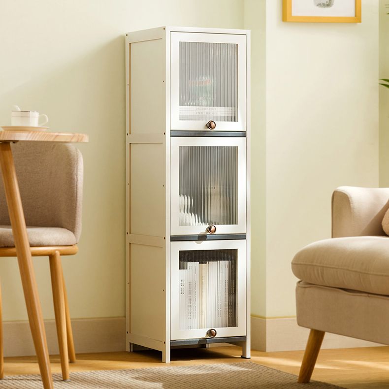Contemporary Bamboo Accent Cabinet in White 12.6" D Chest with Glass Paned
