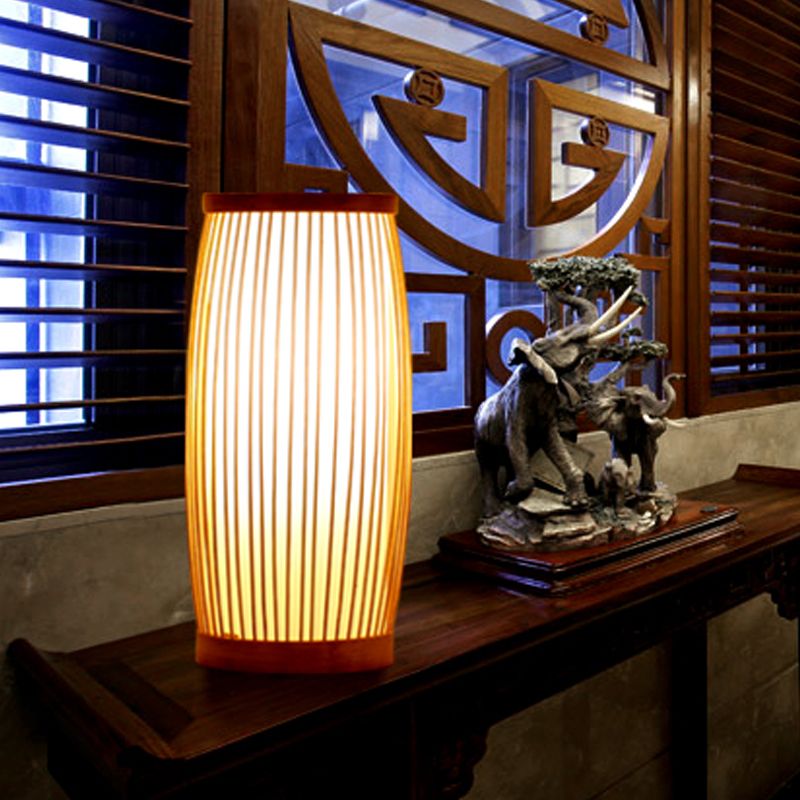 1 Kopf Wohnzimmer Task Leuchten chinesischer Holzschreibtischlampe mit Fassbambusschatten