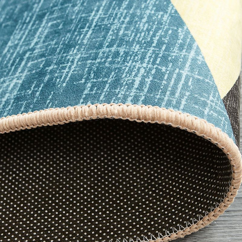 Blue Tone Modern Indoor Rug Polyester Leaves Print Carpet Easy Care Rug for Home Decoration
