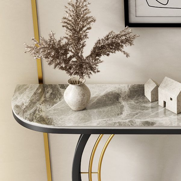 Half Moon Console Accent Table Antique Finish Sofa Table in Stone