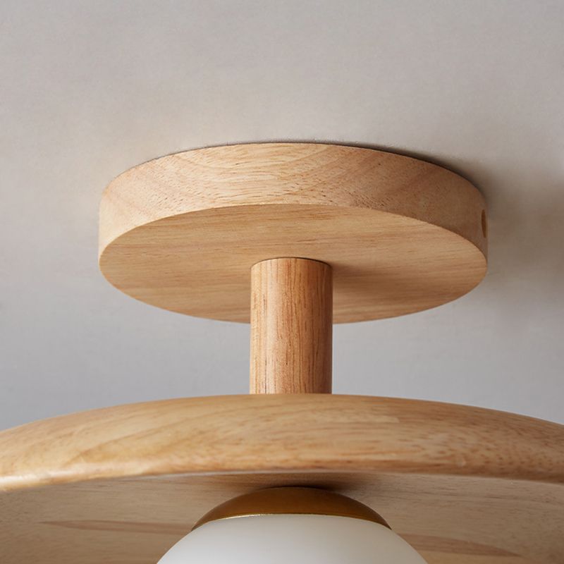 Log Color Globe Semi Flush Mount in Modern Simplicity Wooden Indoor Ceiling Light with Glass Shade