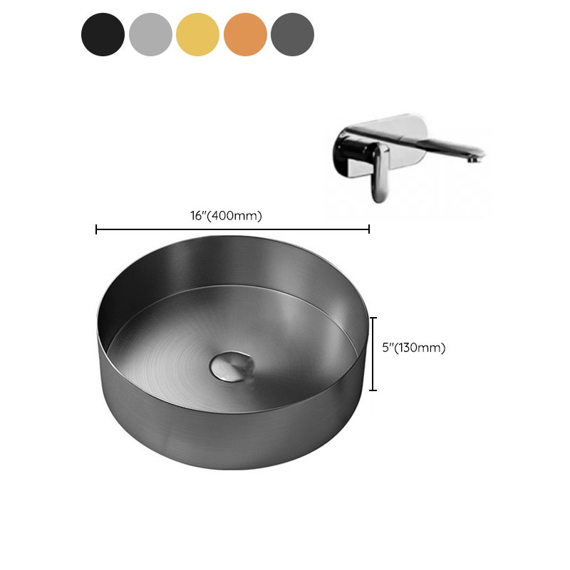 Modern Vessel Sink Round Metal with Faucet and Pop-Up Drain Vessel Lavatory Sink