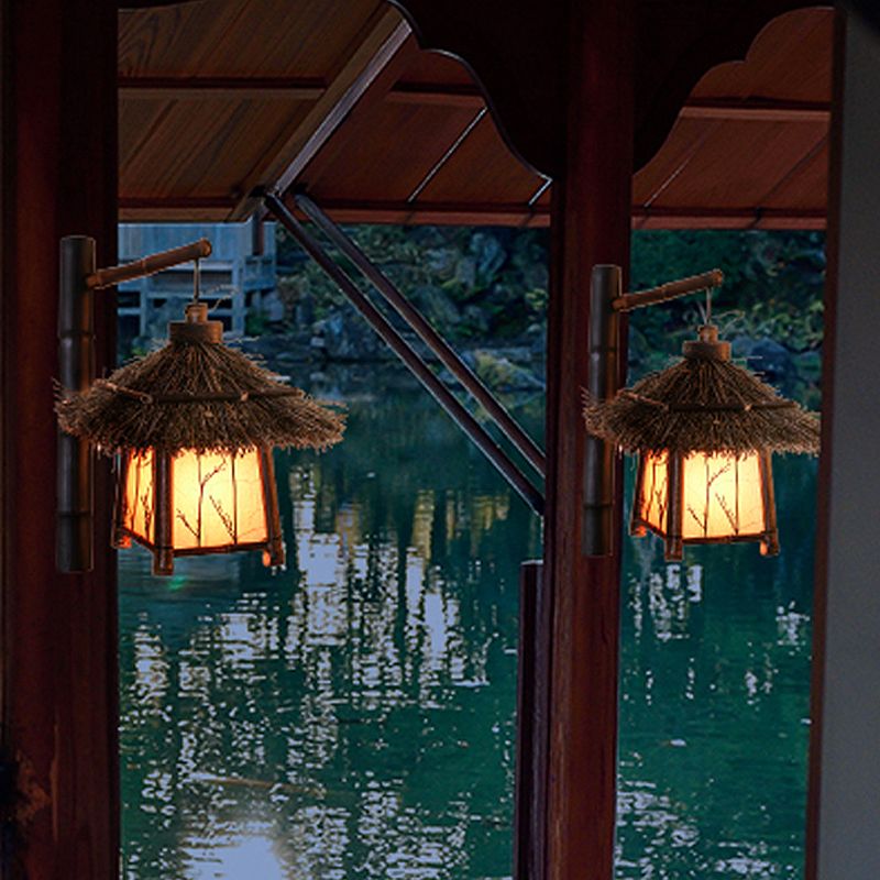 Japanese Hand-Worked Wall Lighting Bamboo 1 Bulb Sconce Light Fixture in Brown for Tearoom