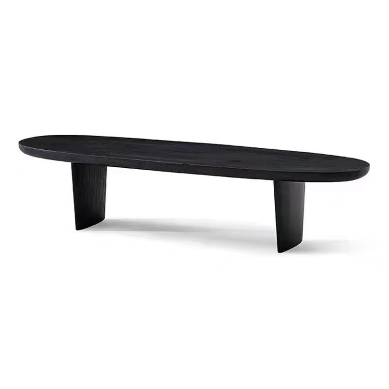 Modern 2 Legs Oval Cocktail Table Wooden Coffee Table in Black