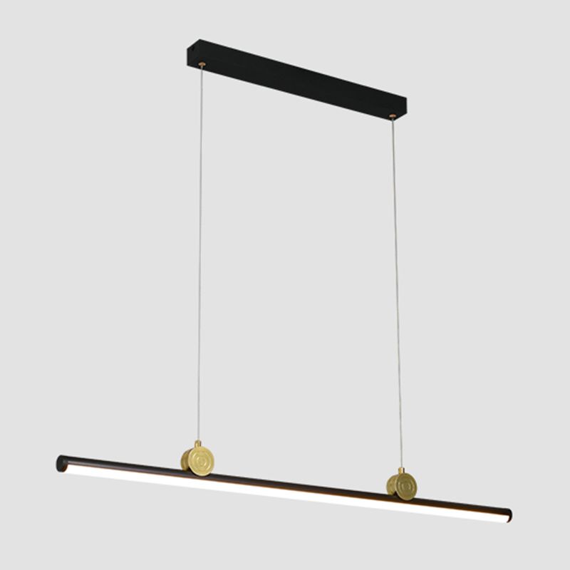 Black Aluminum Island Lamp Modern Linear Restaurant Pendant Light with Acrylic Shade