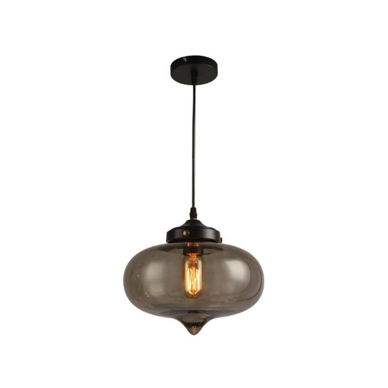 Industrial Onion Shade Pendant Lighting 1 Light Red/Yellow/Smoke Gray Glass Hanging Lamp for Bar