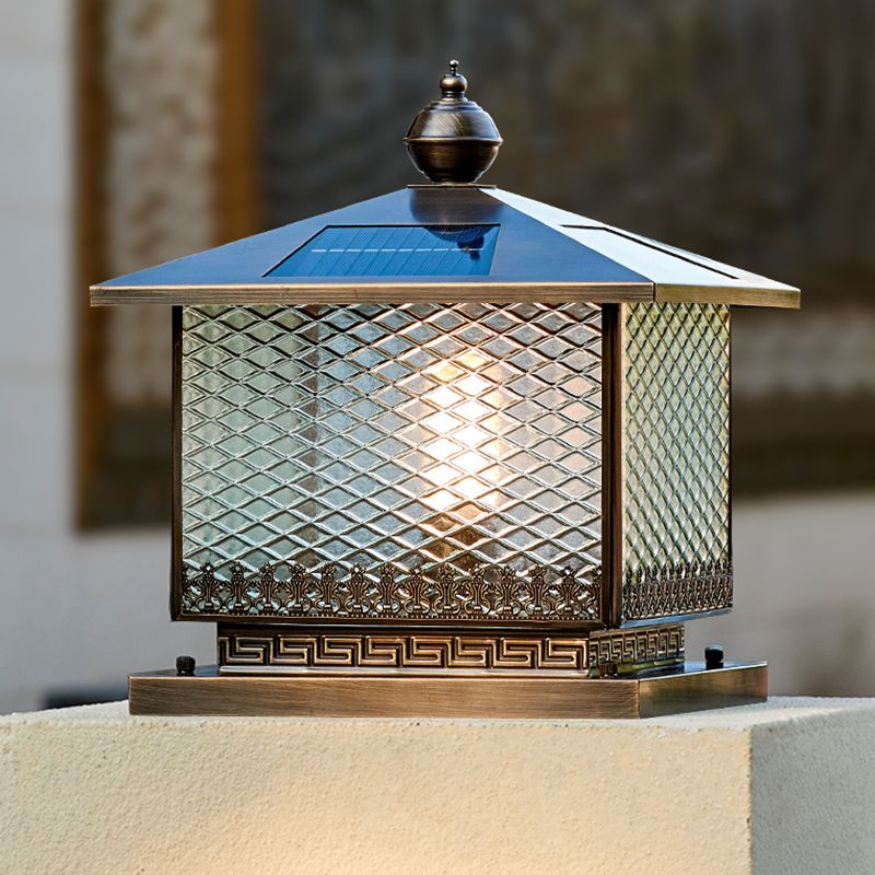 Modern LED Pillar Lamp Simple Solar Lighting Fixture with Glass Shade for Garden