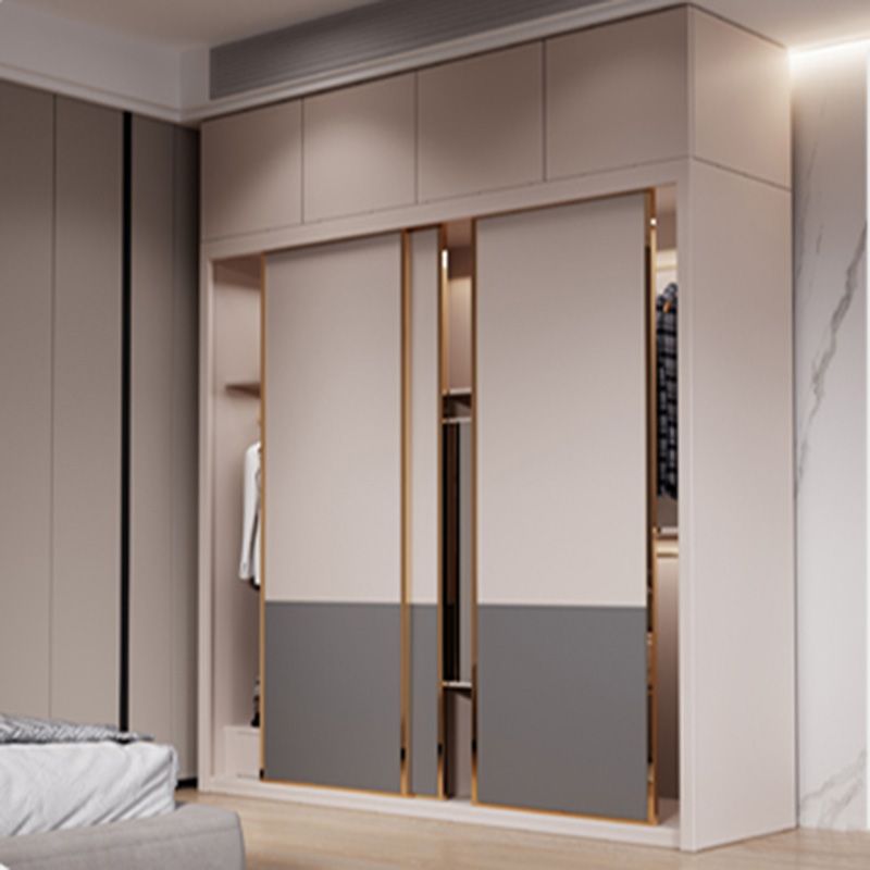 Modern Sliding Door Storage Cabinet Wooden Wardrobe Cabinet with Garment Rod