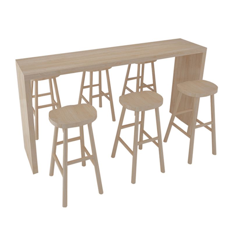Modern Rectangle Bar Table Set 1/7 Pcs Solid Wood Bar Table and Backless Stools