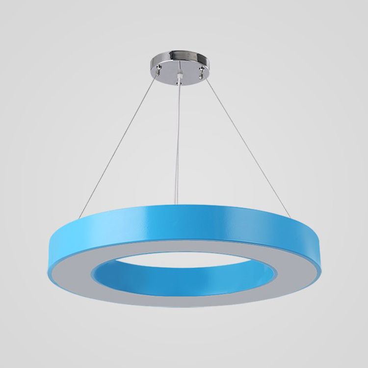 Circular Kindergarten Ceiling Pendant Metallic Minimalist LED Suspension Light