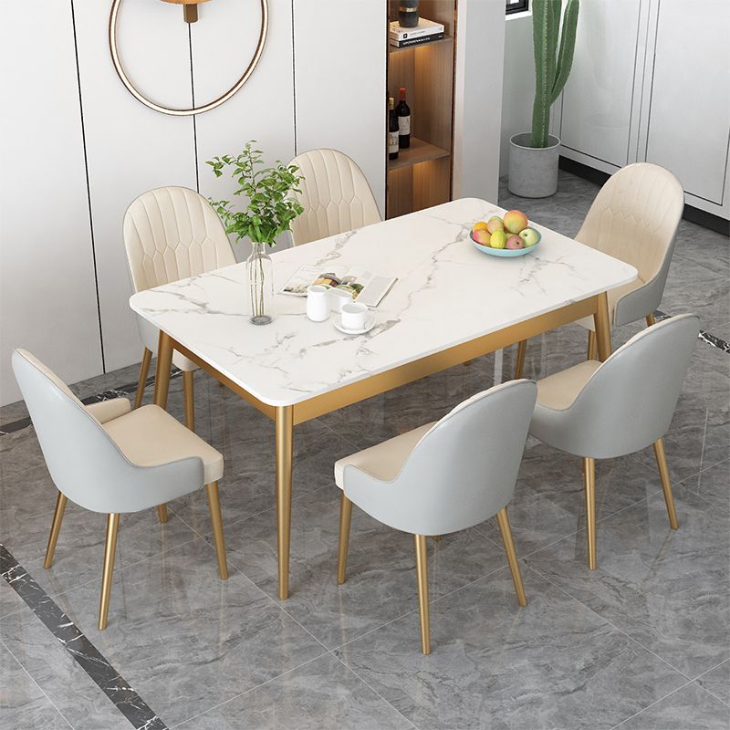 Modern Rectangle Dining Table Sintered Stone Top 4 Iron Legs Dining Room Table